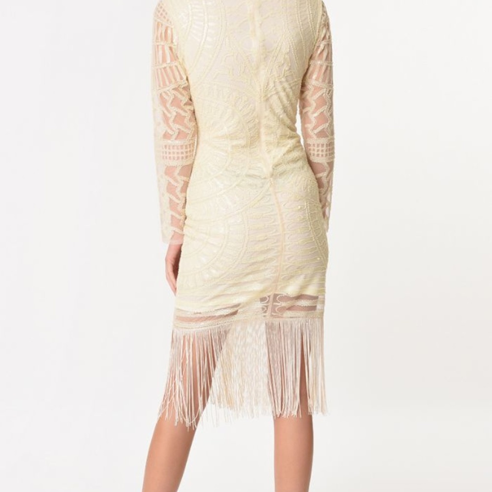 Ivory 1920's Beaded Flapper Dress Unique Vintage-1A - Picture 2 of 2